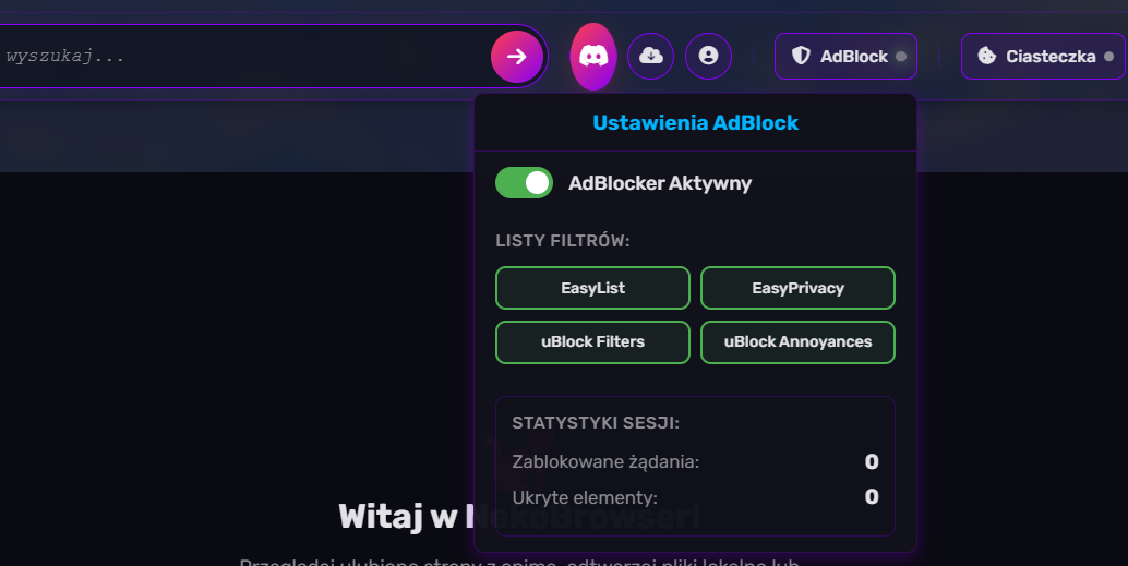 Zaawansowany AdBlock w NekoBrowser
